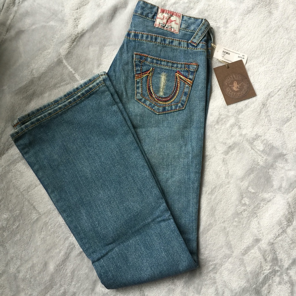 Y2K Vtg TRUE RELIGION Flare Low Rise Bobby Rainbow Cowgirl Jean NWT Retail $275 - Picture 2 of 15